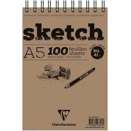 Clairefontaine Skizzenblock A5 90g, 100 Blatt blanco, Spirale an kurzer Seite