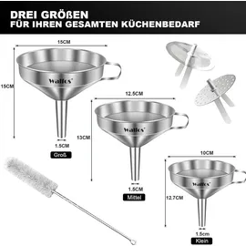 luxuskollektion Walfos Edelstahl Trichter Set 3er Pack mit 2 Siebfilter und Reinigungsbürste