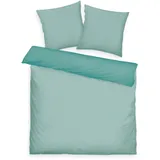 Tom Tailor Satin-Bettwäsche, 2*80x80 cm + 200x220 cm, 100% Baumwolle/Satin, mit Doppelnaht am Kissen, Wendemotiv und farbigem Markenreißverschluss, TWO-TONE SOLID COLORS Türkis (Fresh Sage)