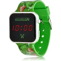 BRANDUNIT MIN4129 Accutime LED-Kinderuhr Minecraft (grün), Digitaluhr mit LED-Anzeige für Uhrzeit und Datum