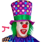 w widmann milano party fashion 10677 - Zylinder mit Haaren, Lila mit bunten Punkten, Clown, Spaßmacher, Horror-Clown, Mottoparty, Karneval, Halloween