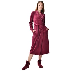 RAIKOU Damenbademantel Morgenmantel, Saunamantel, Loungemantel 80% Baumwolle, Unterschenkel, 80% Baumwolle, 20% Polyester, groß Revers, Gürtel, Mit hellem Strassstein rot