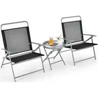 Costway Bistrotisch 2 Stühlen, klappbarer Balkonset, 3-teilig Gartenmöbel-Set, niedrige Sitzhöhe, Sitzgarnitur Sitzgruppe Balkonmöbel Garte... - Schwarz/Silber