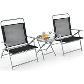 Costway Bistrotisch 2 Stühlen, klappbarer Balkonset, 3-teilig Gartenmöbel-Set, niedrige Sitzhöhe, Sitzgarnitur Sitzgruppe Balkonmöbel Garte... - Schwarz/Silber