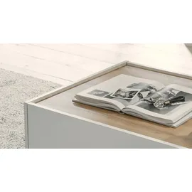 furn.design Wohnwand, Weiß, Eiche Wotan, Kunststoff, Nachbildung,Eiche, Uni, Holz Optik, 2 Schubladen, 300x180x45 cm, Wohnzimmer, Wohnwände, Anbauwände