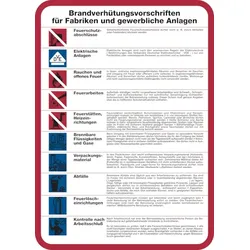 Aushang, Brandverhütungsvorschriften für Fabriken und gewerbliche Anlagen - 300x420x0.6 mm Aluminium glatt