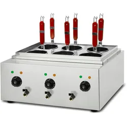 VERTES Gastro Nudelkocher aus Edelstahl, elektrisch, 3×1700 W, 3×6 L Becken, 6 Körbe, 3 Ablasshähne, Temperaturregelung