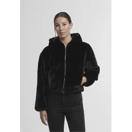 URBAN CLASSICS Ladies Full Zip Faux Fur Hoodie - schwarz,