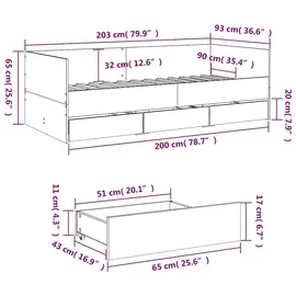 vidaXL Tagesbett mit Schubladen 90 x 200 cm weiß