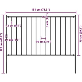vidaXL Zaunelement mit Pfosten 1,7 x 0,75 m Schwarz/Stahl