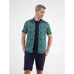 Kurzarmhemd LERROS "LERROS Herren Poplin-Stretchhemd, floral gemustert", Herren, Gr. XXL, Normalgrößen, coastal blau, 97% Baumwolle, 3% Elasthan, Kurzarm, Hemden