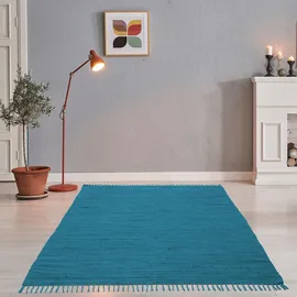 TEPGO Chindi Handwebteppich 60 x 120 cm Türkis