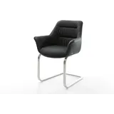 DeLife Freischwinger Kaira-Flex Echt-Leder Schwarz Freischwinger flach Edelstahl