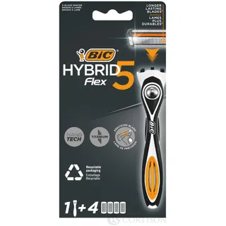 BIC Hybrid 5 Flex Rasierer Herren, Nassrasierer mit 4 Wechselklingen mit je 5 Klingen, mit Aloe Vera & Vitamin E, mit Präzisionstrimmer
