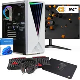 dcl24.de dcl24 Gaming PC Set komplett AMD Ryzen 5 4500, RTX3050 6GB - 500GB SSD, 16GB DDR4, Gamer PC mit 6x4.1 GHz, WLAN, 24" Monitor, Maus, Tastatur, Headset, Windows 11 Pro