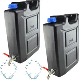 Wasserkanister 20l aus Kunststoff Schwarz Set 2 Stück, Wasserbehälter mit Hahn Campingkanister Trinkwasserkanister für Haus Garten Auto Camping,... - Schwarz