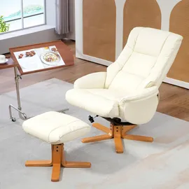 Homcom Relaxsessel Kunstleder 84 x 102 x 71 cm Cremeweiß mit Hocker