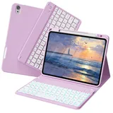 zoyu Tastatur Hülle für iPad Air 11 Zoll 2026/2025/2024, iPad Air 10.9 Zoll 2022/2020 5./4. Gen, Magnetische Bluetooth RGB QWERTZ Tastatur, Stifthalter Rechts, Weiche Stoßfeste TPU Hülle, Violett