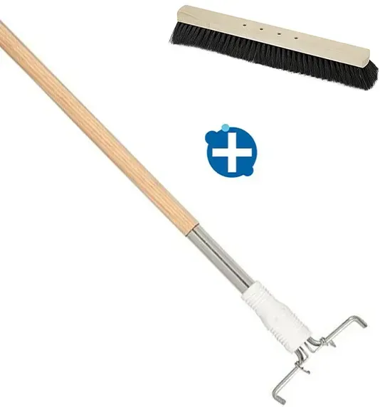 Besen Rosshaarmischung 40 cm mit Stiel aus Holz SET- bestehend aus Straßenfeger mit 4-Loch und Besenstiel