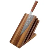 Zayiko exklusiver hochwertiger Design Messerblock Messerbrett Fächer ohne Messer für bis zu 6 Kochmesser unterschiedlicher Größe I Italienisches Design aus massivem Nussbaum mit starken Magneten