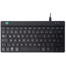 R-Go Tools Break Tastatur, Deutsches QWERTZ Layout, Mini Tastatur ohne nummernblock, Mit Pausenanzeige, Ergonomische compact Design, USB Kabelgebunden, Schwarz