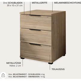 SchlafKONTOR Nachtschrank Smilla 46 x 61 x 42 cm Schwarz