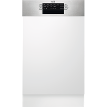 AEG FEE7341AZM Integrierter-Geschirrspüler / 45cm / AirDry - perfekte Trocknungsergebnisse / D / energiesparend / Besteckkorb / Beladungserkennung / Display / Startzeitvorwahl / extra leise