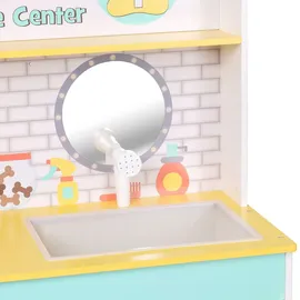 Teamson Kids Little Helper Holzhaustierspielständer Pretend Vet Clinic Spielzeugset für Katzen- und Hundespielzeug mit 19 Rollenspielzubehör Grün/Gelb TD-13636A