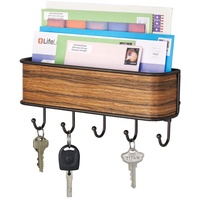 mDesign Schlüsselbrett mit Ablage - vielseitiges Schlüsselboard aus mattem Metall und Palisander-Holz - mit Briefablage für Post oder auch Handys