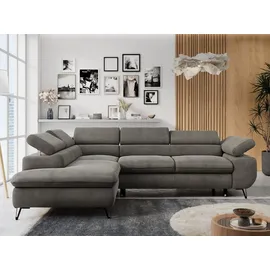 MKS Meble Ecksofa Sofa Grau, Wohnlandschaft L-Form mit Schlaffunktion und Bettkasten, Schlafsofa mit Bettkasten, Sofa mit Einstellbare Kopfstützen, Peter L ... - Dunkelgrau