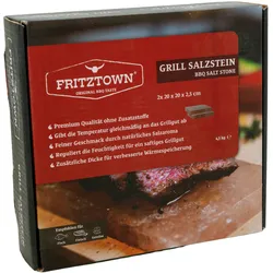 FRITZTOWN® Deluxe Grill Salzstein - 2er Set 20x20x2,5 cm - Feiner Geschmack durch Kristallsalz