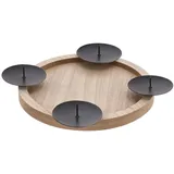 Spetebo Adventskranz Holz Adventskranz zum selbst Dekorieren - 28 cm, Kerzenständer rund mit 4 Kerzentellern beige|schwarz