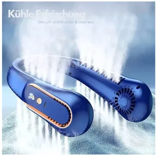 HS.SUPPLY Mini USB-Ventilator Miniventilator, Nackenventilator, Halsventilator, Körperventilator, LED-Display, beidseitiger Luftauslass blau