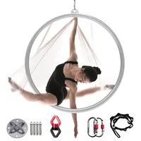 RVUEM Lyra Reifenring, Einpunkt Aerial Hoop Set, Aerial Yoga AusrüStung Aus Edelstahl, Tanz FitnessgeräTe, FüR Zuhause, Fitnessstudio, Zirkusse, Rohrdurchmesser 32 mm,A,Diameter 85cm