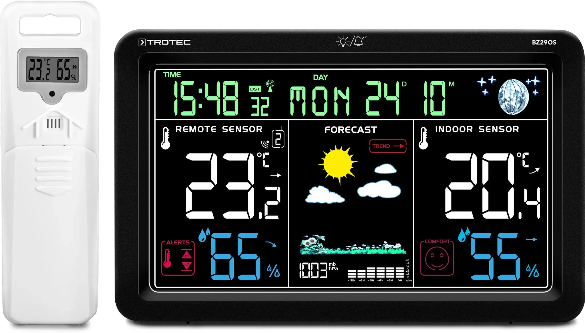 Trotec Station météo radio numérique et moniteur climatique avec capteur extérieur BZ29OS