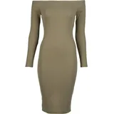 URBAN CLASSICS Off Shoulder Rib Langarmkleid Tini Olive L