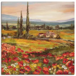 Artland Wandbild »Mohnblumen und Zypressen«, Felder, (1 St.), als Leinwandbild, Poster in verschied. Größen Artland Farbe Bild(er): braun