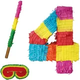 Party Factory Pinata Zahlen Set 0-9 + Stab + Augenmaske Kinder Geburtstag Schlag-Pinata 50 x 35 x 8cm Dekoration Geburtstagsdeko (4)