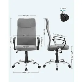 Songmics Bürostuhl, OBN034G01 Stoff grau, Gestell silber