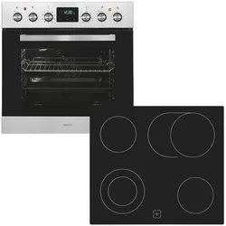 EXQUISIT Elektro-Herd-Set "EHE 185-HZ-020 inox", A (A+++-D), schwarz, Herdsets