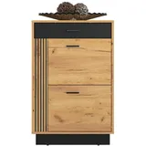 Feldmann-Wohnen Schuhschrank, Braun, Schwarz, Holz, 3 Fächer, 1 Schubladen, 60x91x34 cm, Garderobe, Schuhaufbewahrung, Schuhschränke