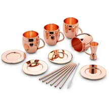 Echtwerk Moscow Mule Becher Set 13tlg aus Edelstahl bestehend aus 4x Kupferbecher 500ml, 4x Untersetzer, 4x Strohhalm und 1x Messbecher 2cl/4cl, EW-MM-1714G,