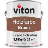 Viton Holzfarbe in Braun - 3,5 Kg Holzlack Seidenmatt - Wetterschutzfarbe für Außen - 3in1 Grundierung & Deckfarbe - Profi-Holzschutzlack - KE31 - RAL 8002 Signalbraun