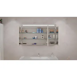 Fackelmann B.Clever Badmöbel Set mit Spiegelschrank, 120 cm Weiß, Waschbecken Gussmarmor Weiß