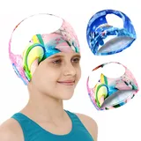 Badekappe für Kinder, 2 Stück Badekappe Polyester, Badekappe für Mädchen, Badekappe Kinder Lange Haare, Schwimmkappe Kinder Schwimmmütze, Swim Cap Schwimmhaube für Kinder Jungen Mädchen