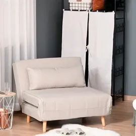 Homcom Schlafsofa Sofabett Klappsofa verstellbar Rückenlehne nordisch skandinavisch 25D Schaumstoff Leinenimitat Cremeweiß 94 x 80 cm