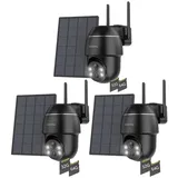 COOAU Überwachungskamera 3 Stück 2K 3MP Überwachungskamera Aussen Akku Solar PTZ 355°/90° (Aussen, Außenbereich, außen, IP Kamera Überwachung Außen,Kabellos WLAN Kamera Outdoor, mit Akustischer und optischer Alarm PTZ 2K-Farb-Nachtsicht, Ton- und Lichtalarm,APP-Alarm-Push,Customize Alert Zone)