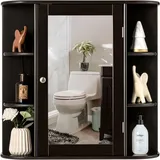 Costway - Spiegelschrank mit 6 offenen Fächerregalen und 3 Innenregalen, mit Spiegeltür, 65 x 17 x 63 cm Badezimmerspiegel Braun