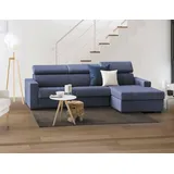 Talamo Italia - Schlafsofa mit Halbinsel Alberta, Sofa mit rechter Stauraumhalbinsel, Standardarmlehnen, 100 % Made in Italy, 280 x 95 x 85 cm, Blau