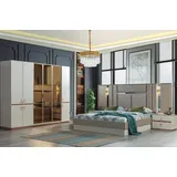JVmoebel Komplettschlafzimmer Designer-Bett in Weiß mit Holzschrank und Nachttischen, (4-tlg., Bett/2x Nachttische/Kleiderschrank), Made in Europa weiß